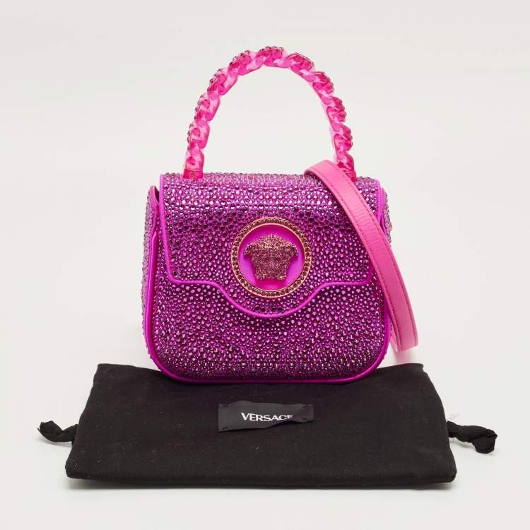 Pre Owned Versace Fuchsia Satin Mini Crystal La Medusa Top Handle Bag