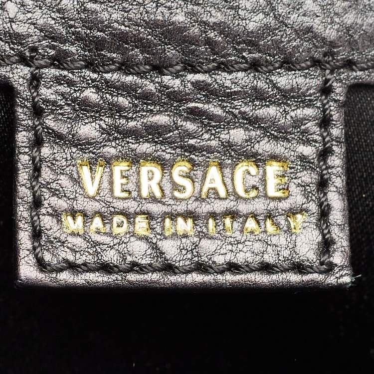 Pre Owned Versace Black Satin and Leather Plisse Snap Out Of It Satchel