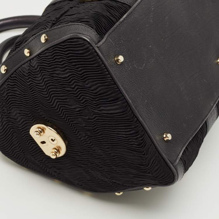 Pre Owned Versace Black Satin and Leather Plisse Snap Out Of It Satchel