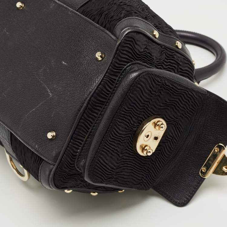 Pre Owned Versace Black Satin and Leather Plisse Snap Out Of It Satchel