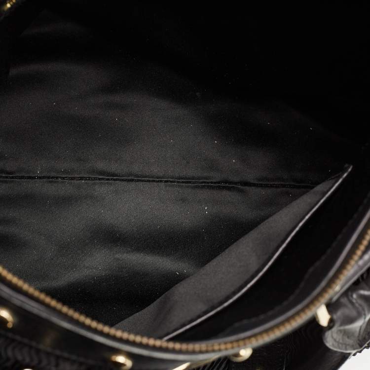 Pre Owned Versace Black Satin and Leather Plisse Snap Out Of It Satchel