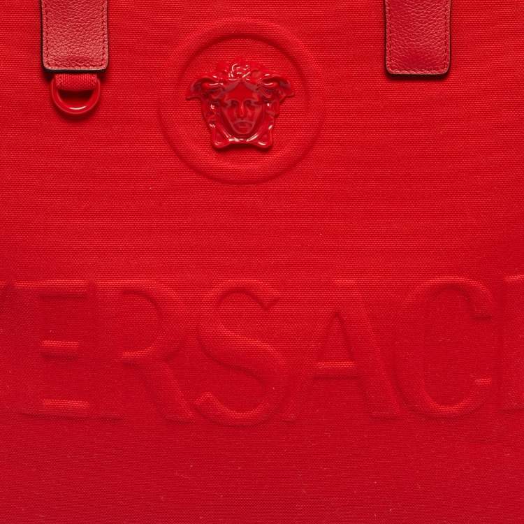 Pre Owned Versace Red Canvas and Leather La Medusa Logo Shopper Tote