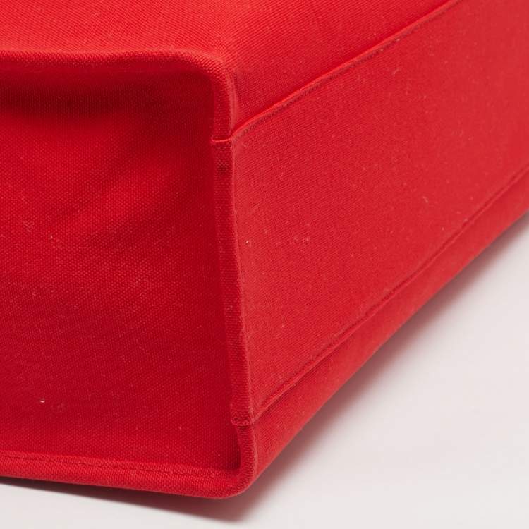 Pre Owned Versace Red Canvas and Leather La Medusa Logo Shopper Tote