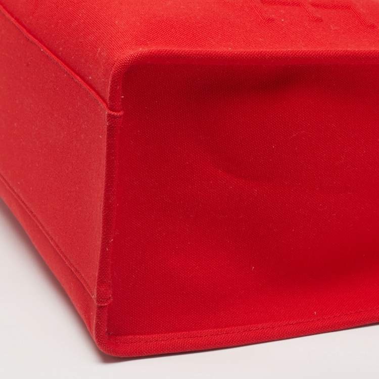 Pre Owned Versace Red Canvas and Leather La Medusa Logo Shopper Tote