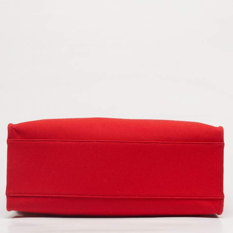 Pre Owned Versace Red Canvas and Leather La Medusa Logo Shopper Tote