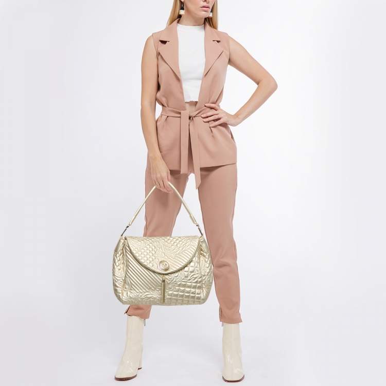 Pre Owned Versace Gold Quilted Leather Talia Vanitas Shoulder Bag