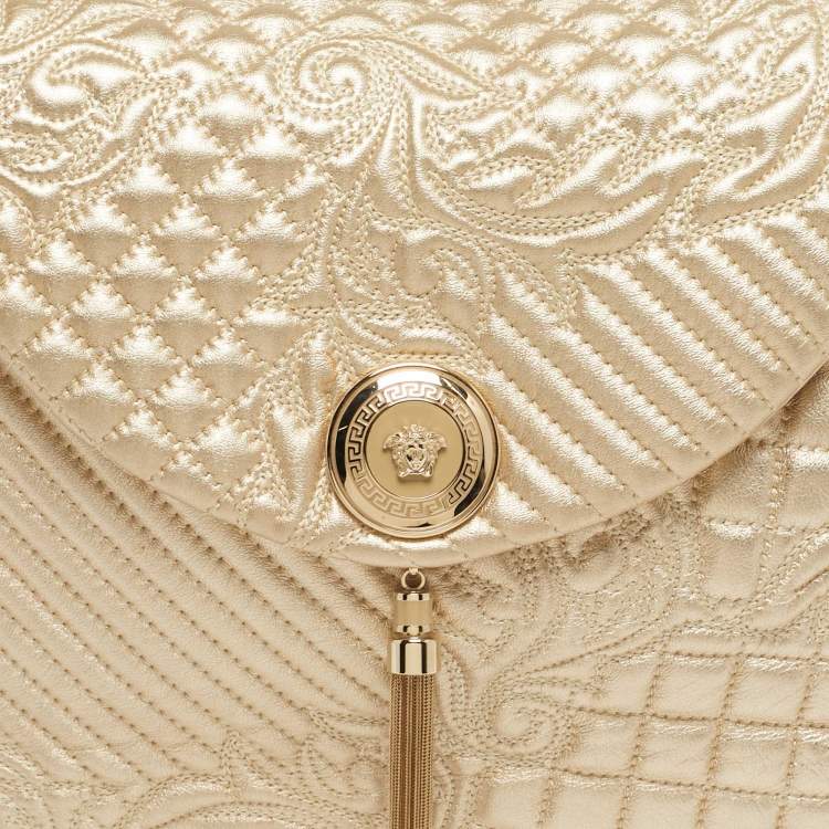 Pre Owned Versace Gold Quilted Leather Talia Vanitas Shoulder Bag