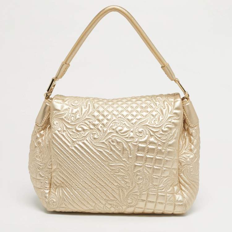 Pre Owned Versace Gold Quilted Leather Talia Vanitas Shoulder Bag