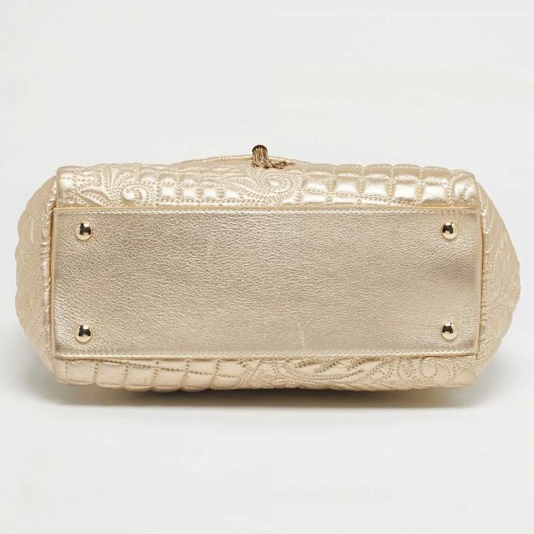 Pre Owned Versace Gold Quilted Leather Talia Vanitas Shoulder Bag