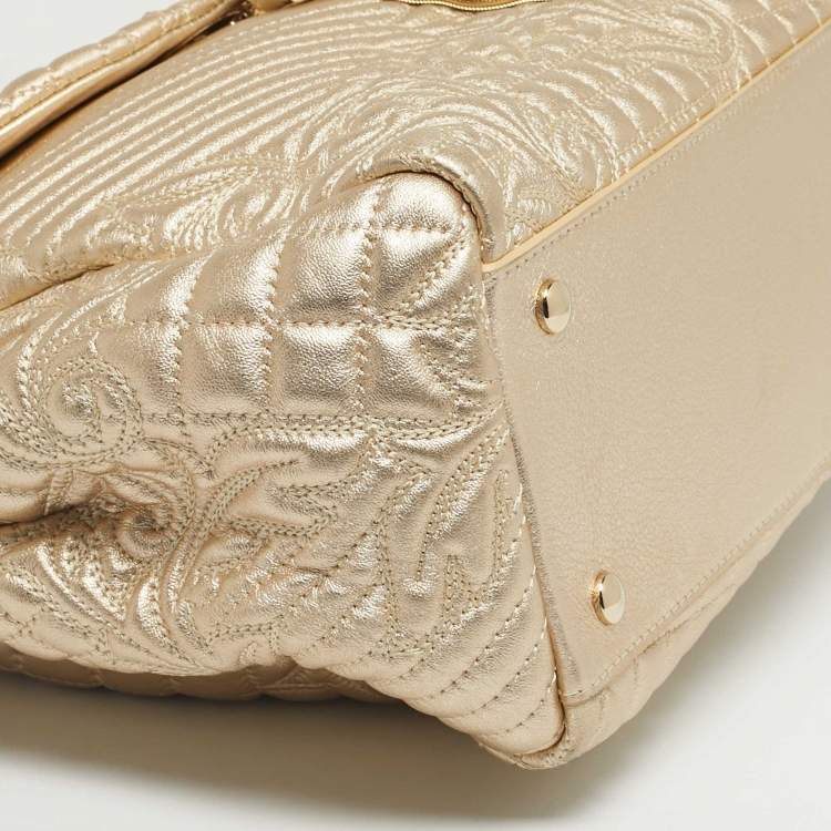 Pre Owned Versace Gold Quilted Leather Talia Vanitas Shoulder Bag