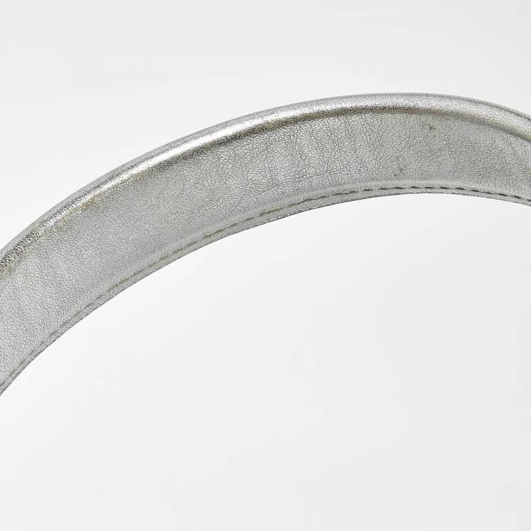 Pre Owned Versace Silver Monogram Embossed Leather Medusa Pocket Satchel