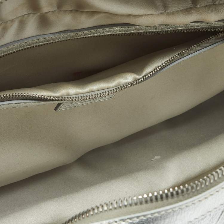 Pre Owned Versace Silver Monogram Embossed Leather Medusa Pocket Satchel