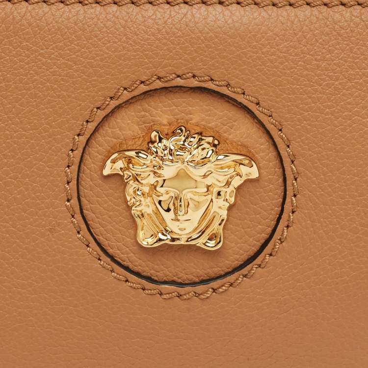 Pre Owned Versace Brown Leather Medusa Wristlet Pouch