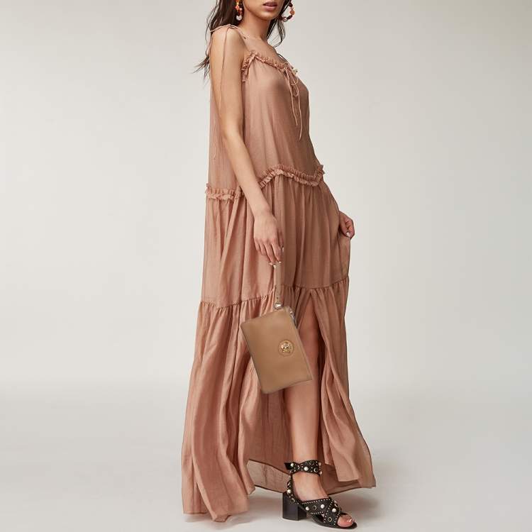 Pre Owned Versace Brown Leather Medusa Wristlet Pouch