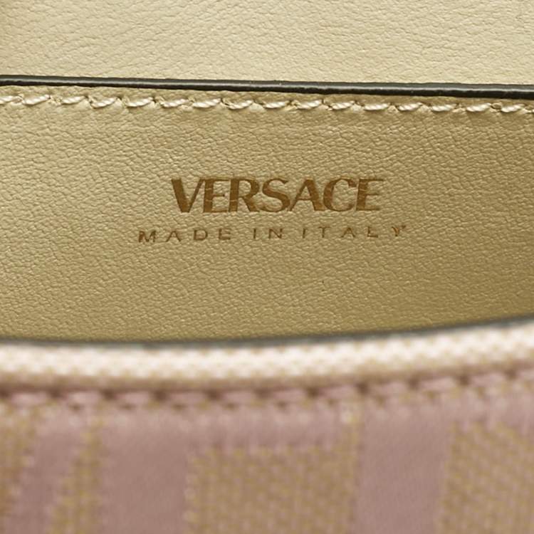 Pre Owned Versace Lilac Jacquard Canvas and Leather Small La Medusa Top Handle Bag