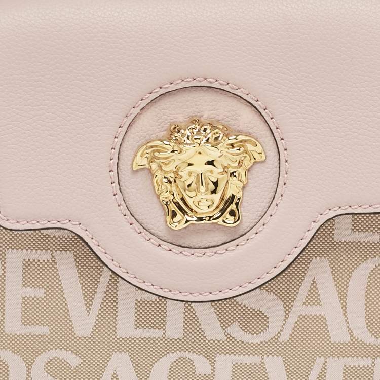 Pre Owned Versace Lilac Jacquard Canvas and Leather Small La Medusa Top Handle Bag