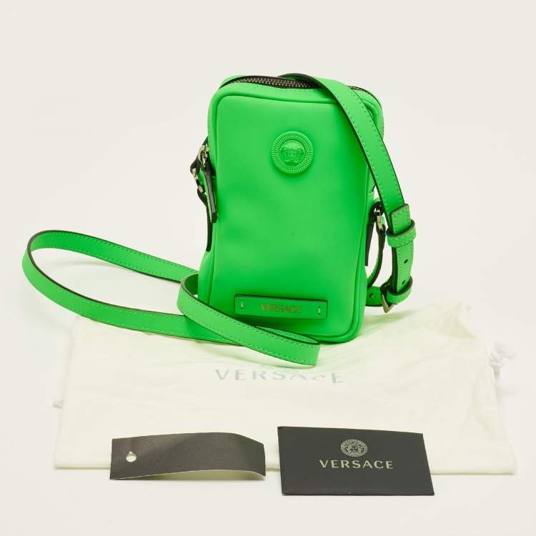 Pre Owned Versace Neon Green Leather Small Medusa Biggie Crossbody Bag