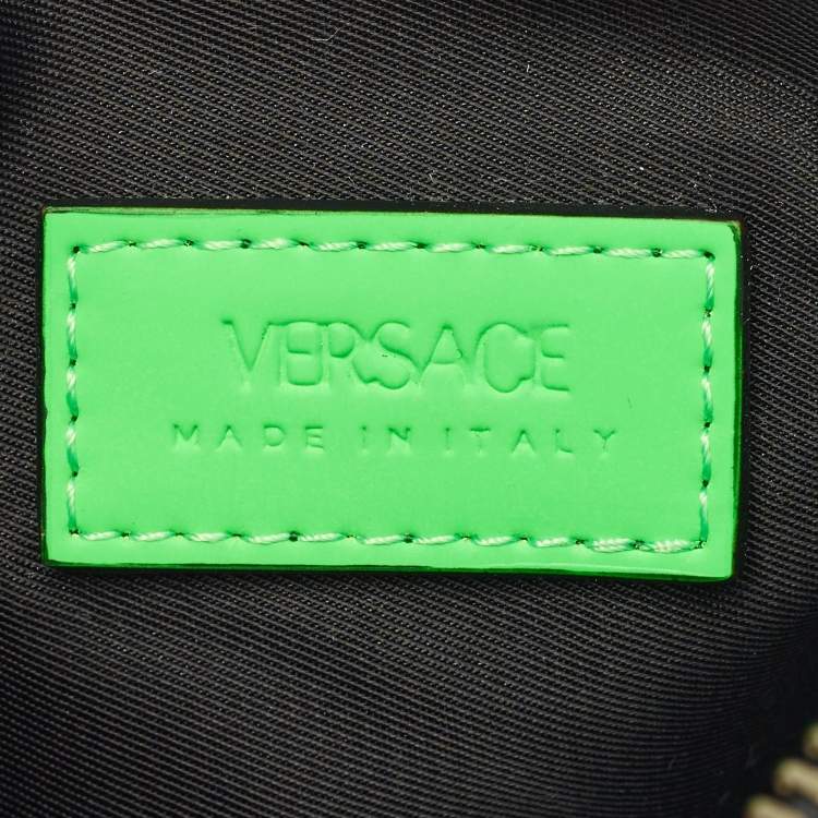 Pre Owned Versace Neon Green Leather Small Medusa Biggie Crossbody Bag