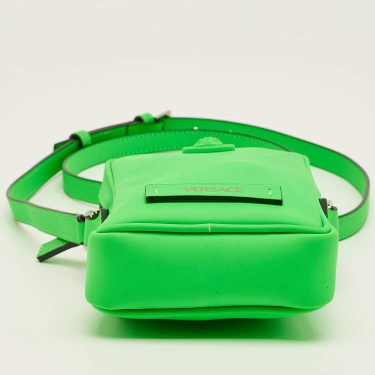 Pre Owned Versace Neon Green Leather Small Medusa Biggie Crossbody Bag