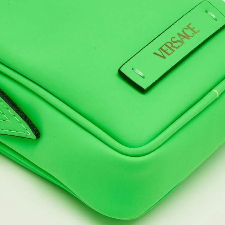 Pre Owned Versace Neon Green Leather Small Medusa Biggie Crossbody Bag