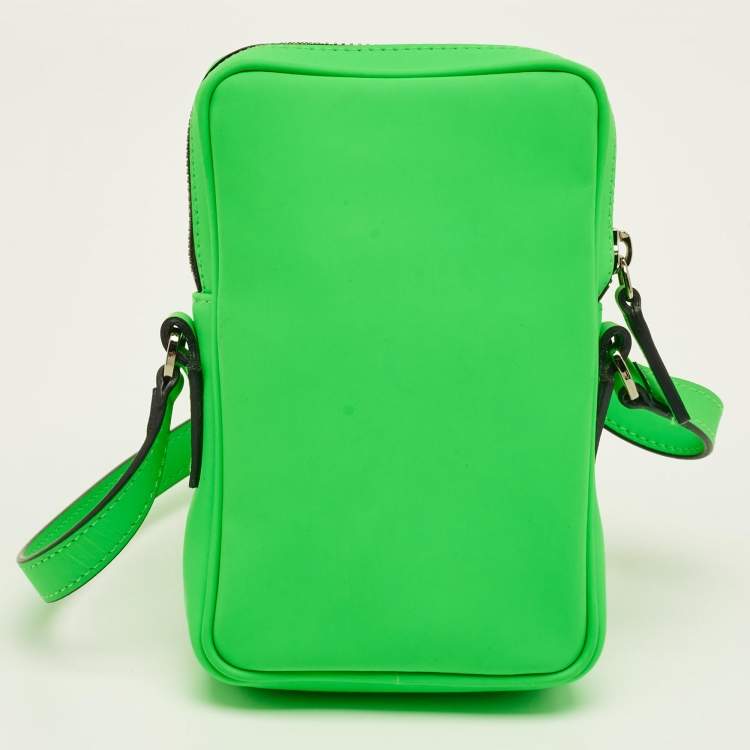 Pre Owned Versace Neon Green Leather Small Medusa Biggie Crossbody Bag