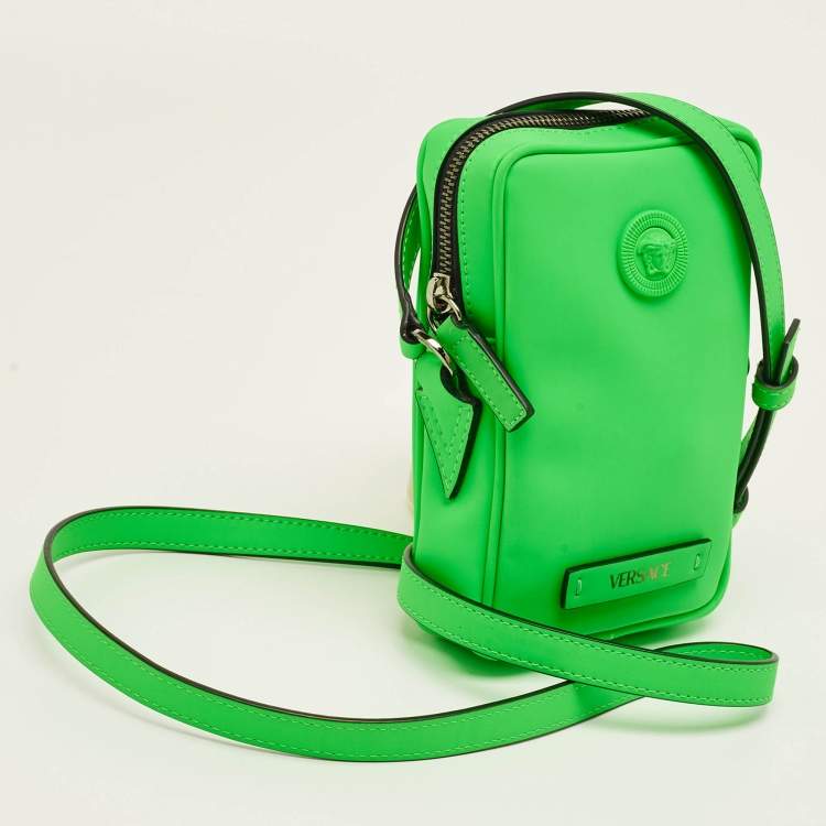 Pre Owned Versace Neon Green Leather Small Medusa Biggie Crossbody Bag