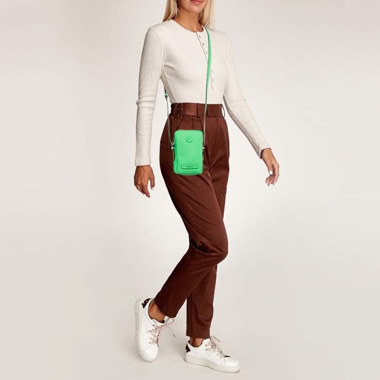 Pre Owned Versace Neon Green Leather Small Medusa Biggie Crossbody Bag