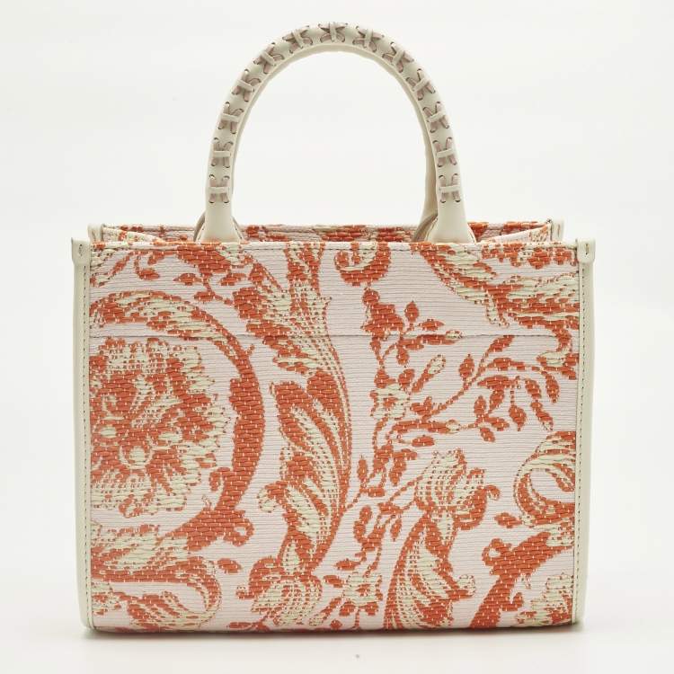 مملوكة مسبقًا Versace Orange/Pink Canvas and Raffia Small Barocco Athena Tote