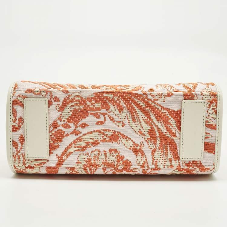 مملوكة مسبقًا Versace Orange/Pink Canvas and Raffia Small Barocco Athena Tote