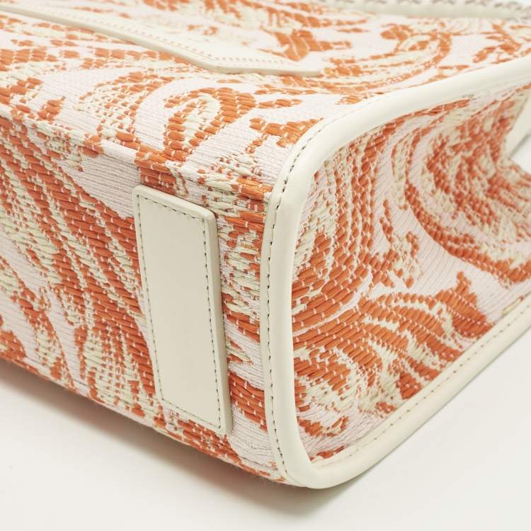مملوكة مسبقًا Versace Orange/Pink Canvas and Raffia Small Barocco Athena Tote
