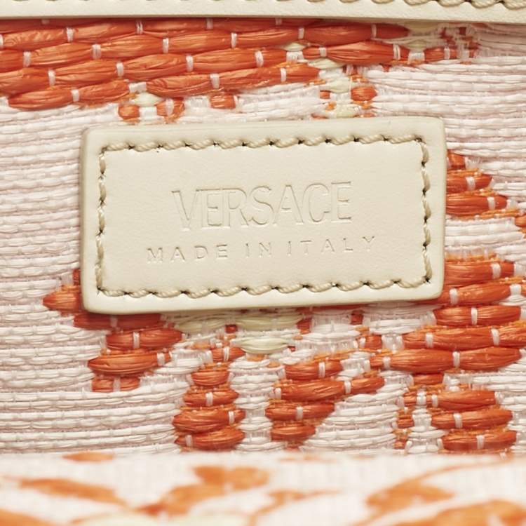مملوكة مسبقًا Versace Orange/Pink Canvas and Raffia Small Barocco Athena Tote