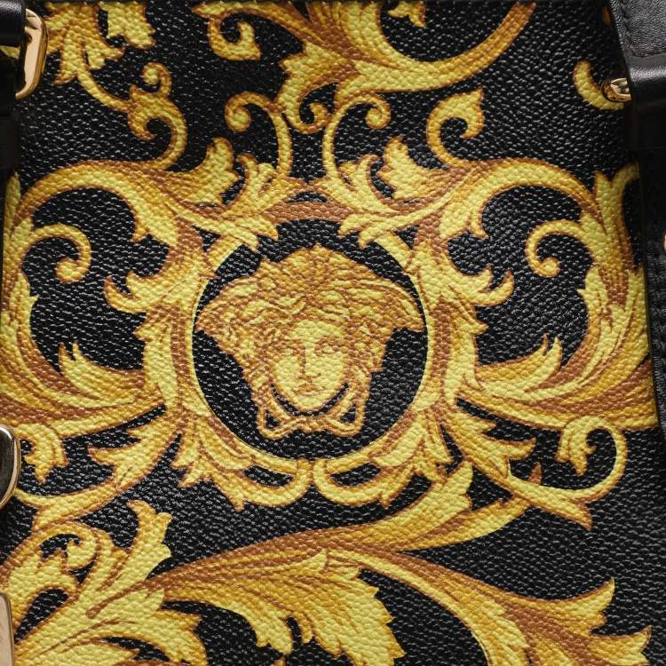 Pre Owned Versace Yellow/Black Barocco Print Coated Canvas Tote