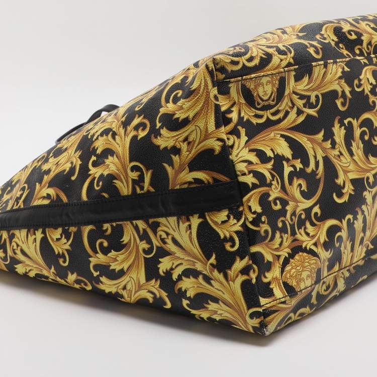 Pre Owned Versace Yellow/Black Barocco Print Coated Canvas Tote