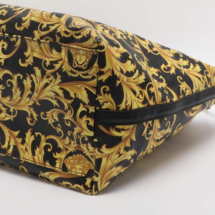 Pre Owned Versace Yellow/Black Barocco Print Coated Canvas Tote