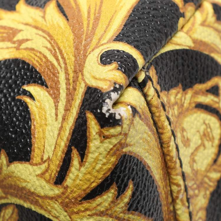 Pre Owned Versace Yellow/Black Barocco Print Coated Canvas Tote