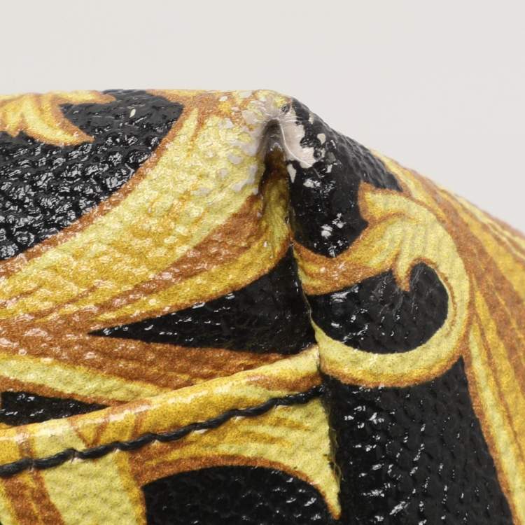 Pre Owned Versace Yellow/Black Barocco Print Coated Canvas Tote