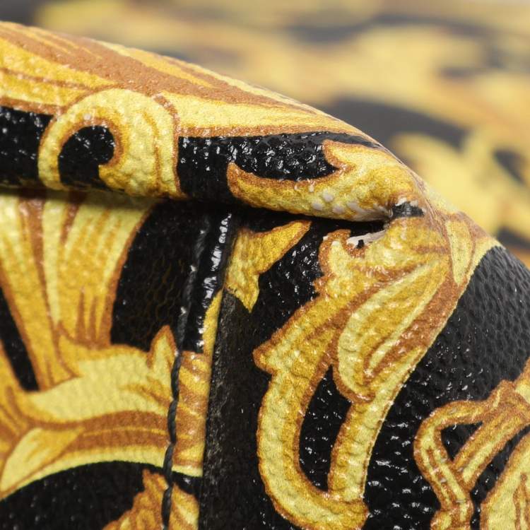 Pre Owned Versace Yellow/Black Barocco Print Coated Canvas Tote