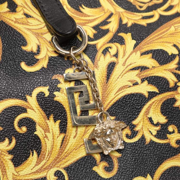 Pre Owned Versace Yellow/Black Barocco Print Coated Canvas Tote