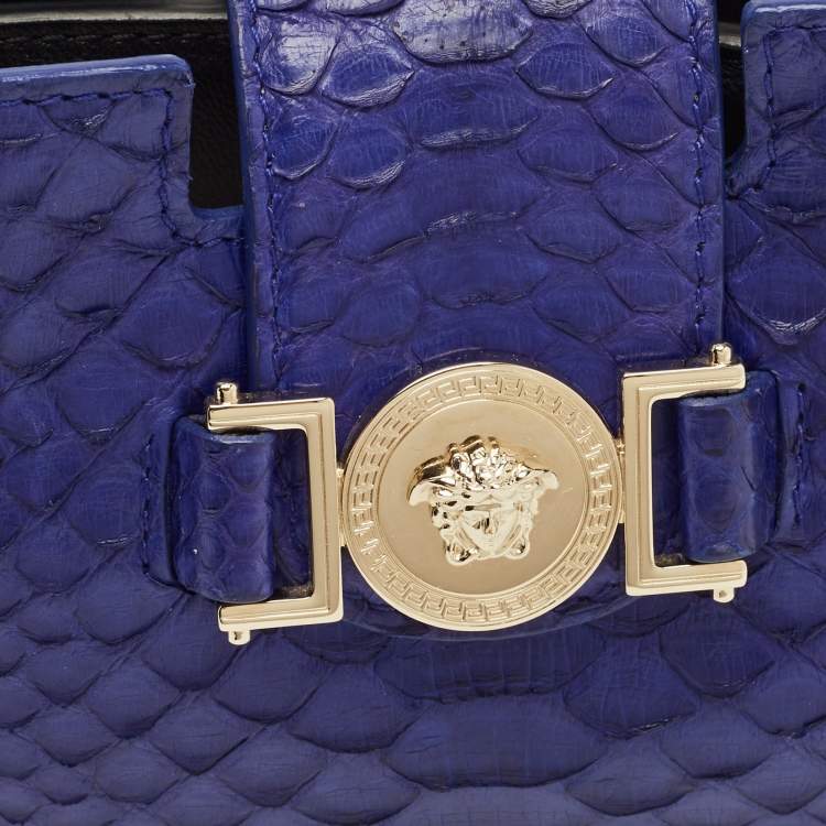 Pre Owned Versace Medusa Blue Python Chain Clutch