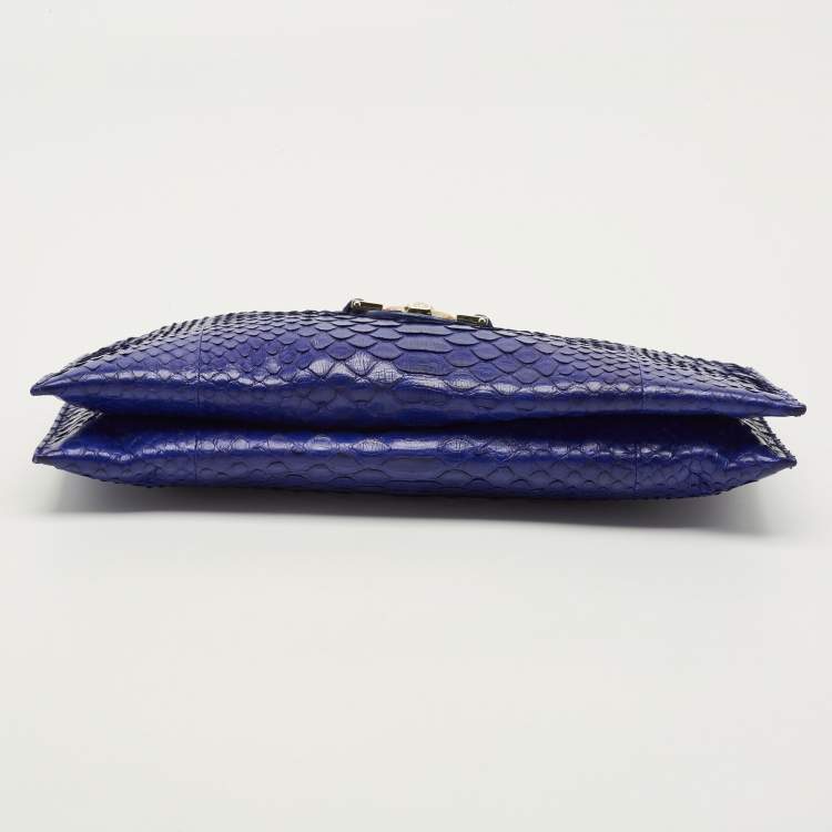 Pre Owned Versace Medusa Blue Python Chain Clutch