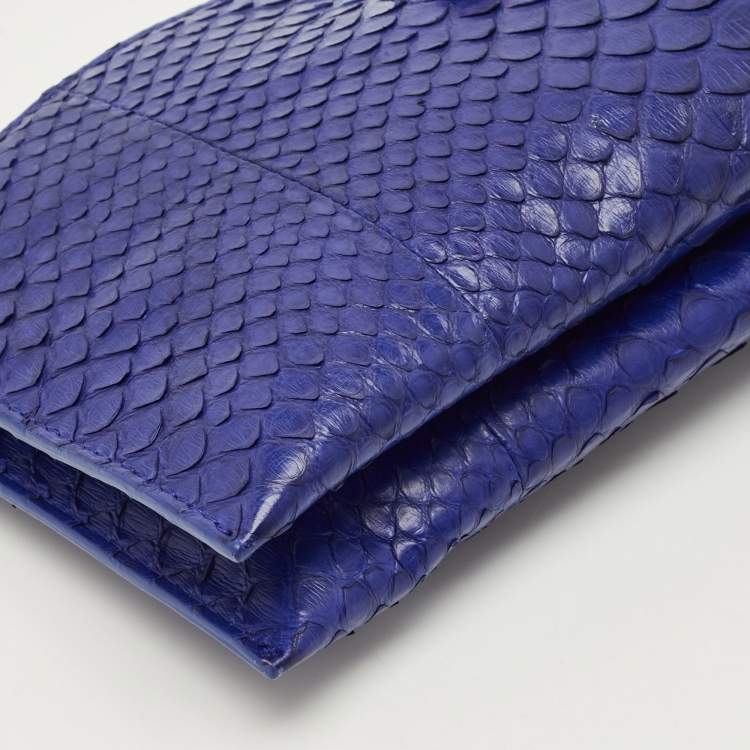 Pre Owned Versace Medusa Blue Python Chain Clutch