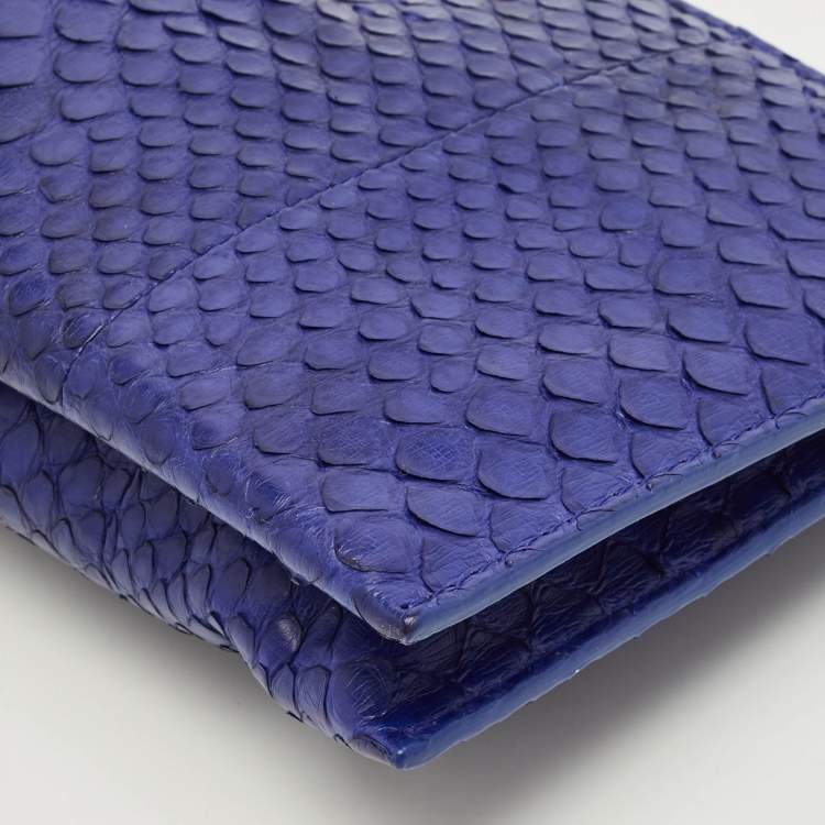 Pre Owned Versace Medusa Blue Python Chain Clutch