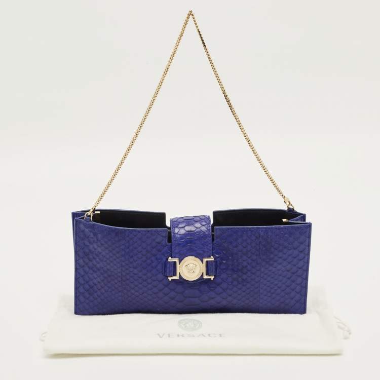 Pre Owned Versace Medusa Blue Python Chain Clutch