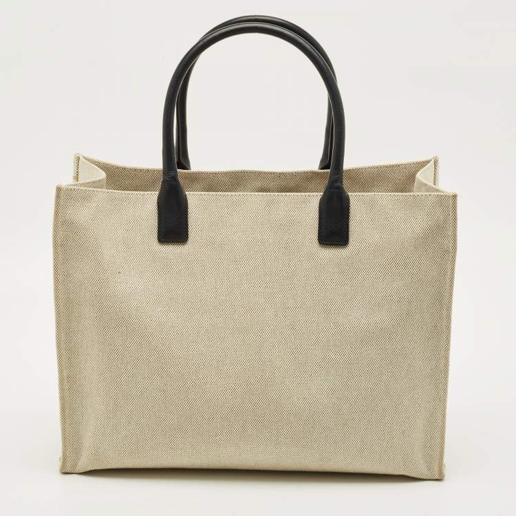 Pre Owned Versace La Medusa Beige/Black Canvas Tote