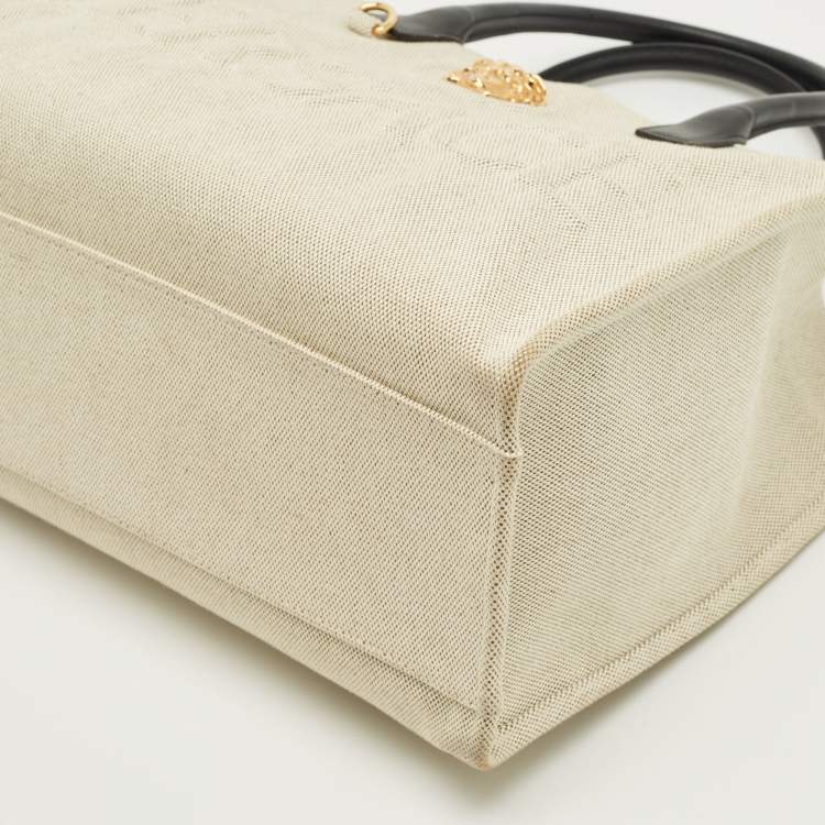 Pre Owned Versace La Medusa Beige/Black Canvas Tote