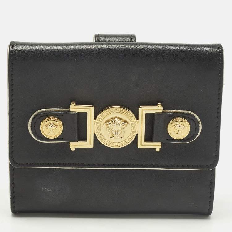 Pre Owned Versace Medusa Black Leather French Wallet