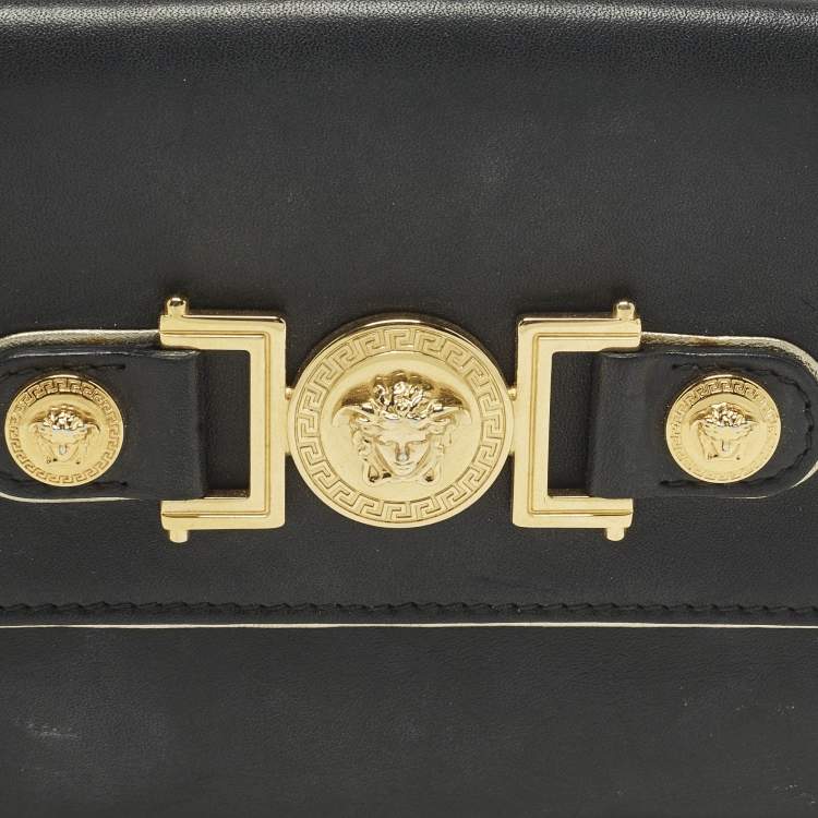 Pre Owned Versace Medusa Black Leather French Wallet
