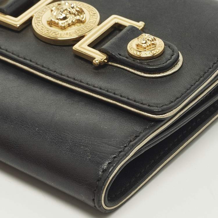 Pre Owned Versace Medusa Black Leather French Wallet