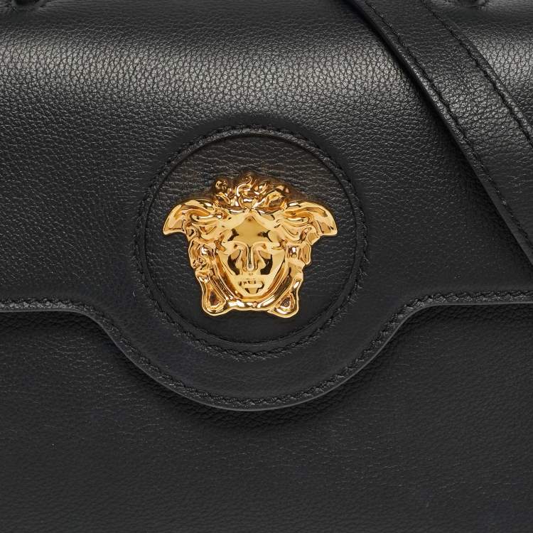 مملوكة مسبقًا Versace La Medusa Black Leather Flap Top Handle Bag