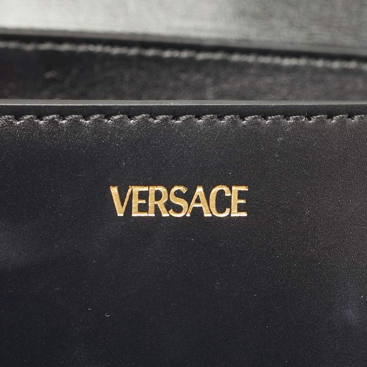 Pre Owned Versace Greca Goddess Black Leather Flap Shoulder Bag